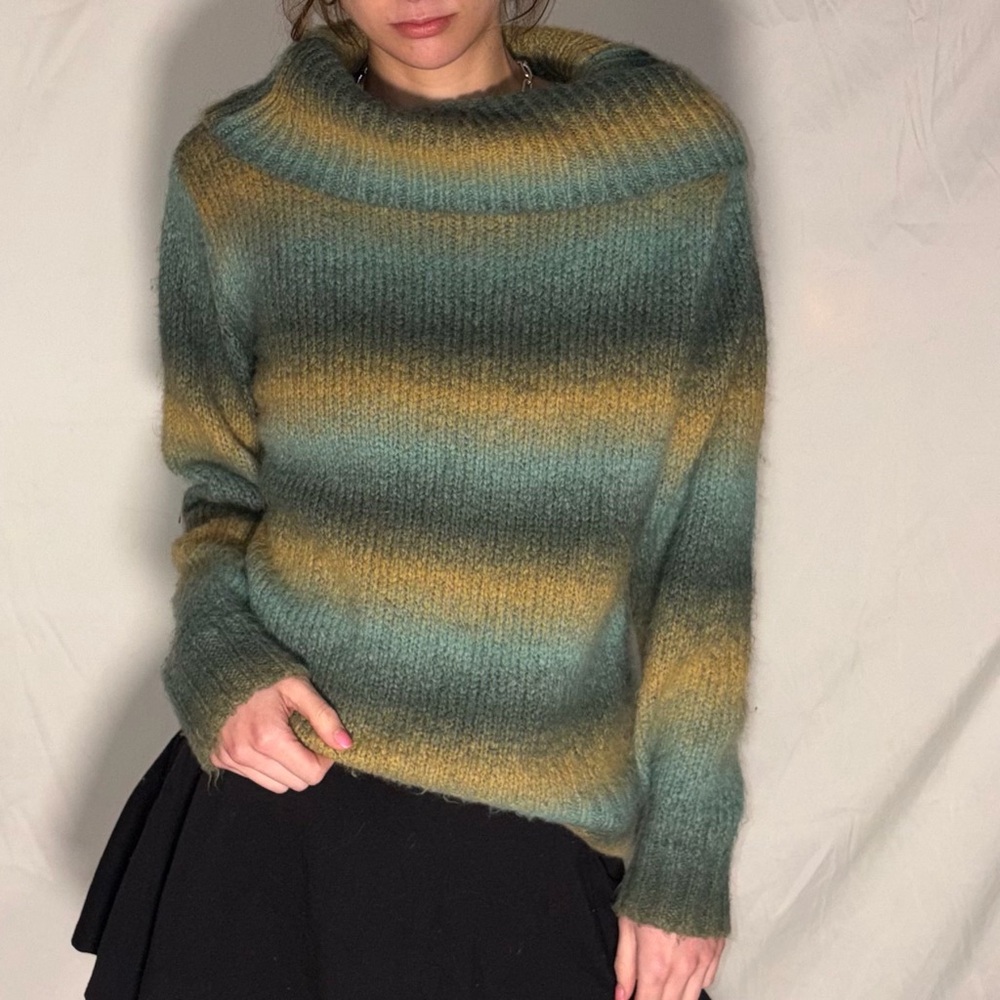 Woolrich Teal and Gold Striped Turtleneck Sweater - Picture 5 of 5